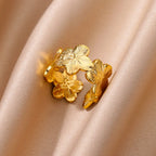 Large Ring with 5-Petal Golden Flowers