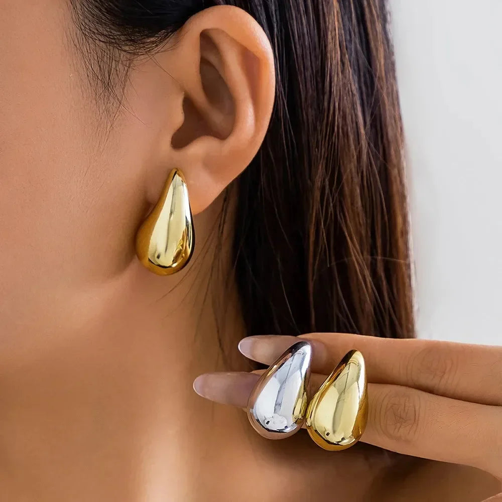 Large Silver Water Drop Stud Earrings