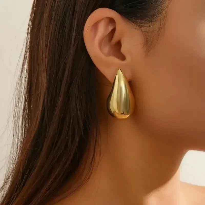 Large Gold Water Drop Stud Earrings