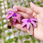 Large colorful pink palm earrings