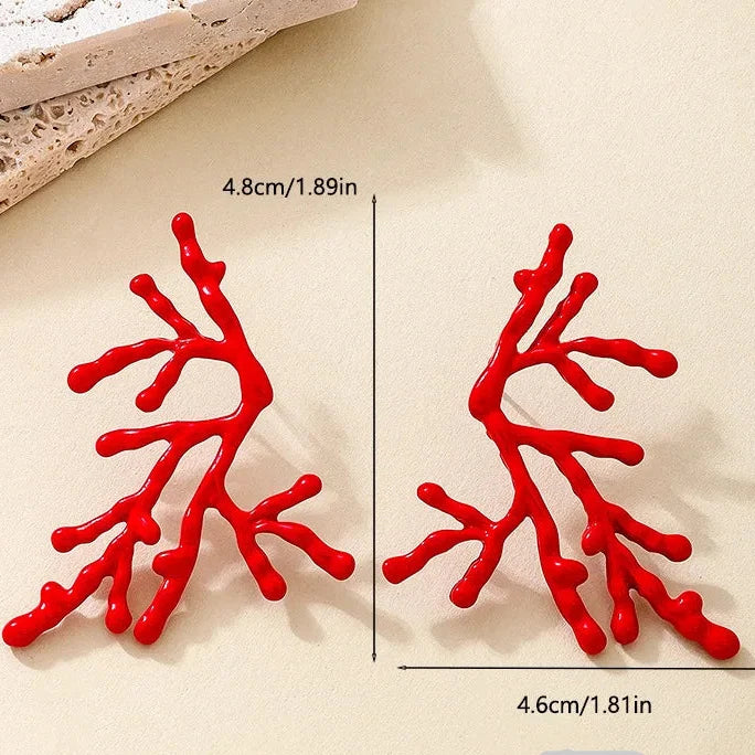 Large coral earrings for women