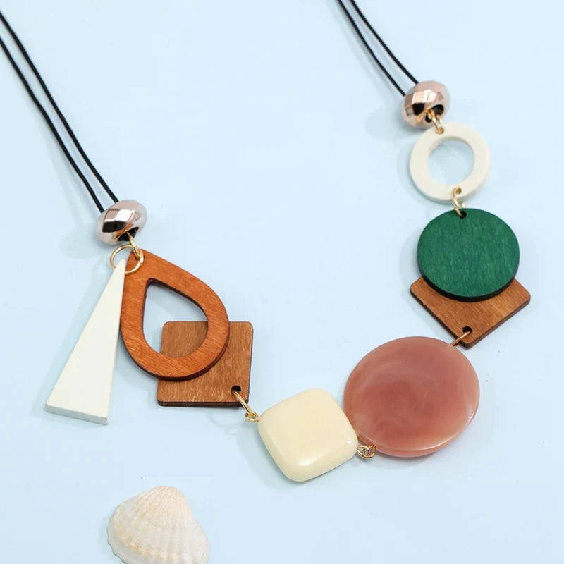 Asymmetric Bohemian Style Pendant Necklace pink