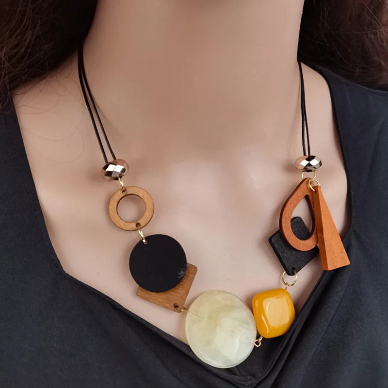 Asymmetric Bohemian Style Pendant Necklace beige