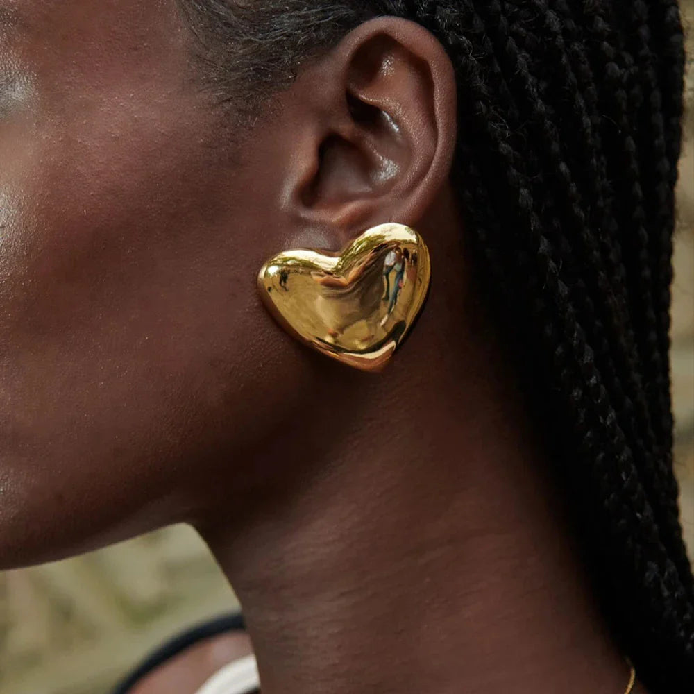 Large Heart Earrings for Women Gold