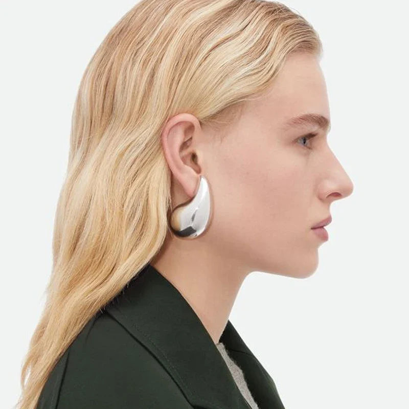 Imposing Silver Water Drop Stud Earrings