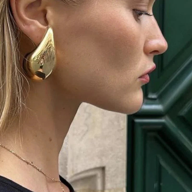 Imposing Gold Water Drop Stud Earrings