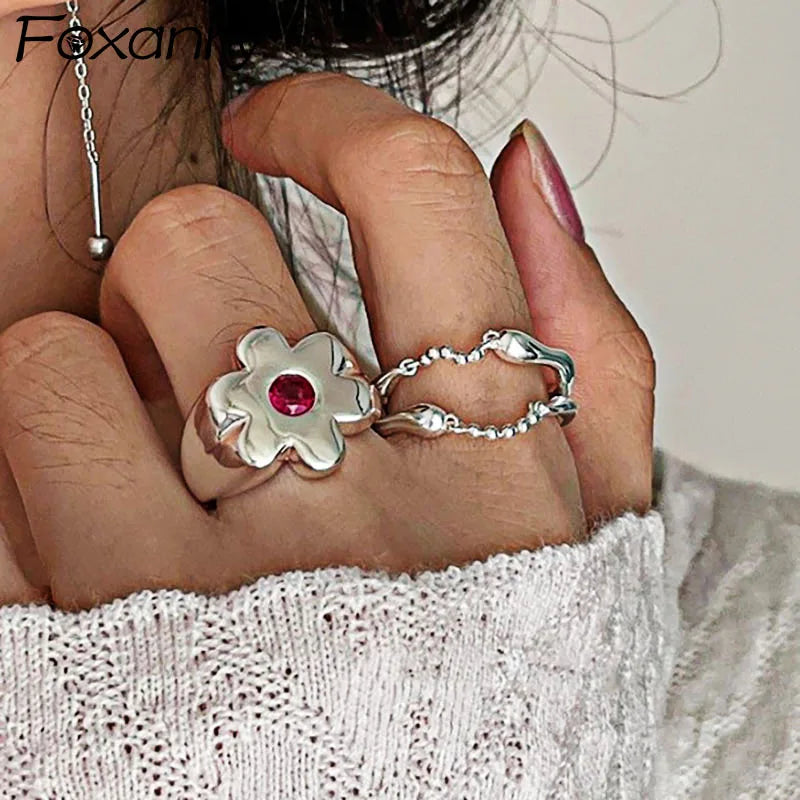 Large Flower Ring Band with Zircon
