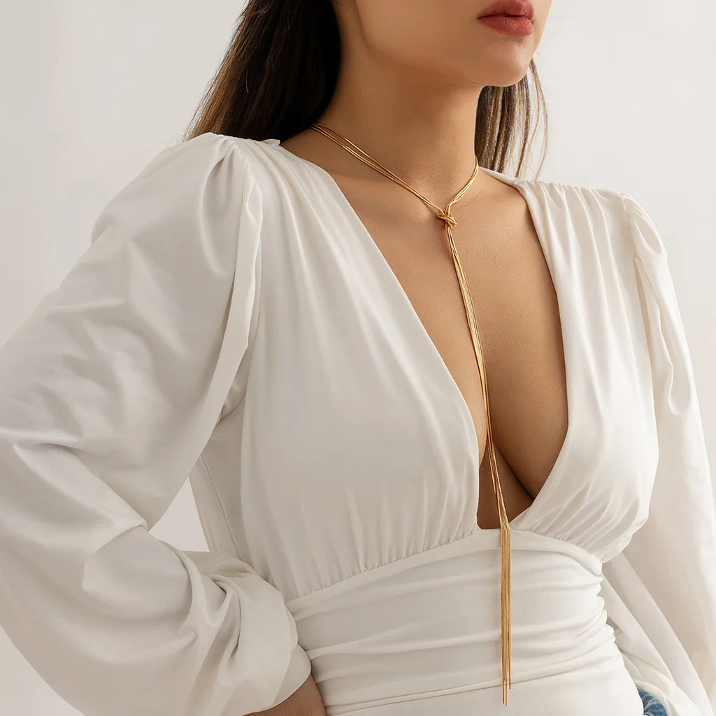 Long Neckline Necklace with Bow for Women