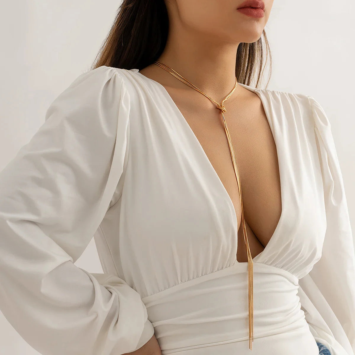Long Neckline Necklace with Bow for Women