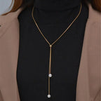 Long Pendant Necklace with Gold Beads
