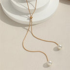 Long Pendant Necklace with Gold Beads