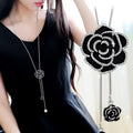 Long Necklace Pendant Large Black Flower