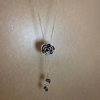 Long Necklace Pendant Large Black Flower