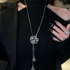 Long Necklace Pendant Large Black Flower