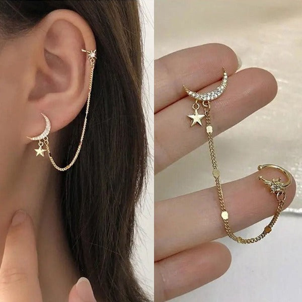 Long Moon Star Woman Earring Loop