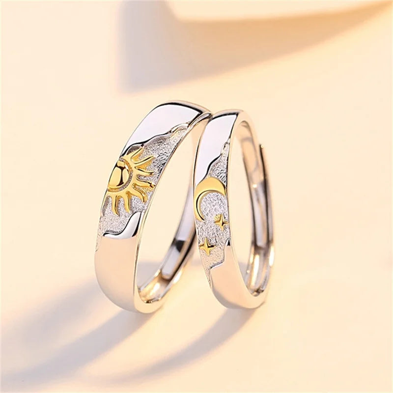Set of 2 Couples Rings Moon and Sun Zircon Ring