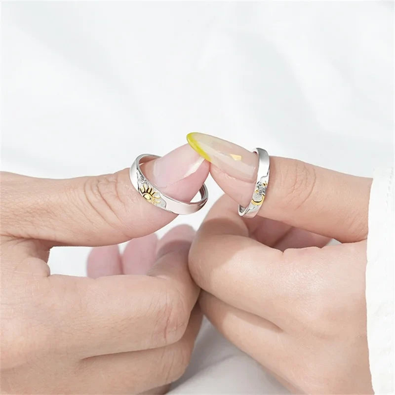 Set of 2 Couples Rings Moon and Sun Zircon Ring