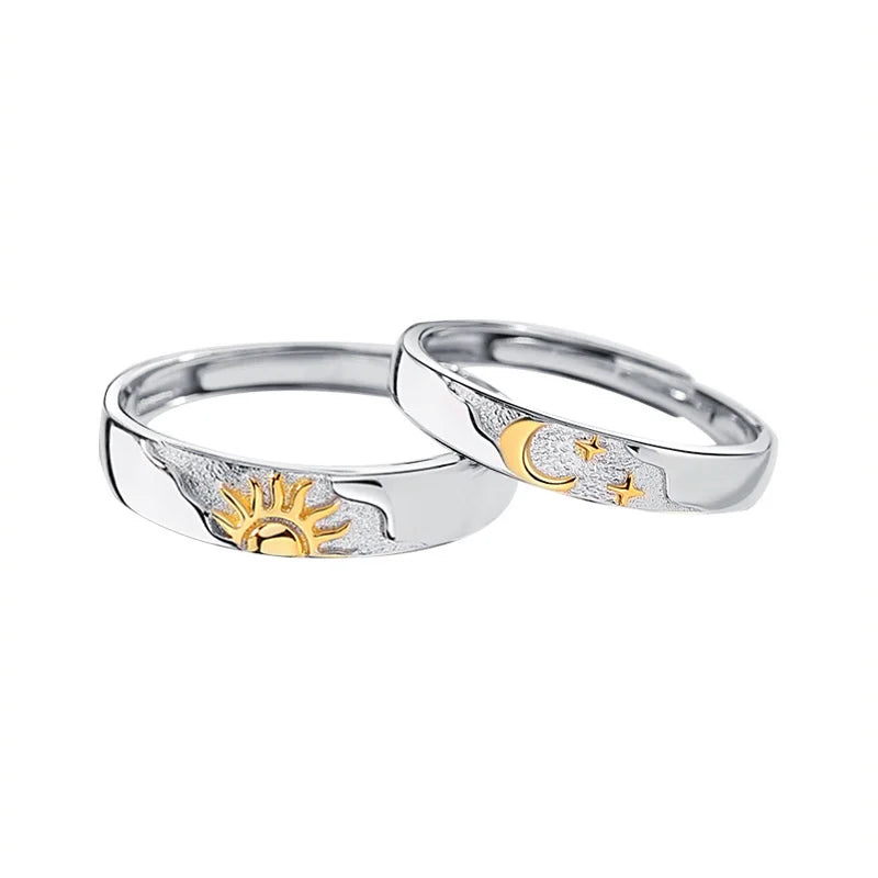 Set of 2 Couples Rings Moon and Sun Zircon Ring