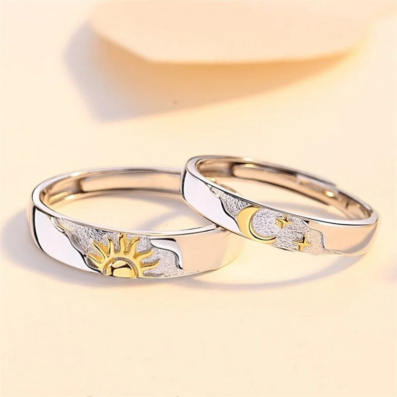 Set of 2 Couples Rings Moon and Sun Zircon Ring