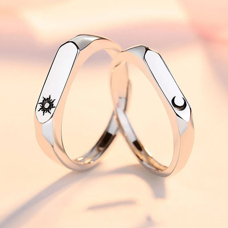 Set of 2 Couples Rings Romantic Sun and Moon Band