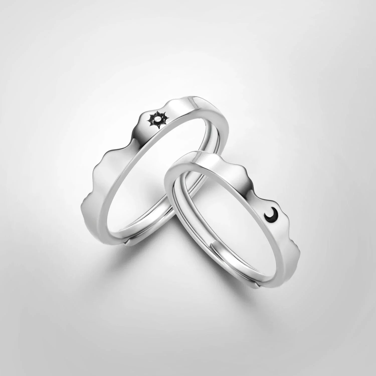 Set of 2 Couples Rings Romantic Sun and Moon Band