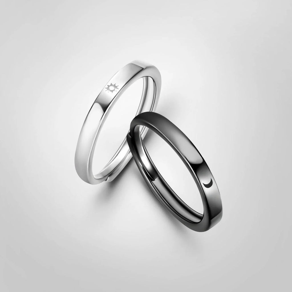 Set of 2 Couples Rings Romantic Sun and Moon Band