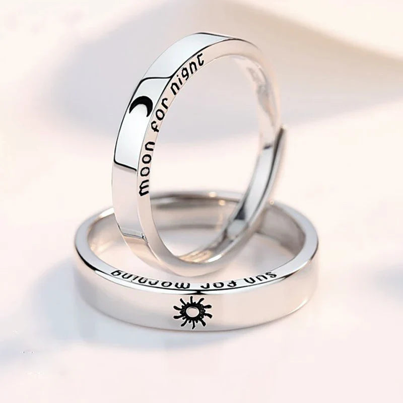 Set of 2 Couples Rings Romantic Sun and Moon Band