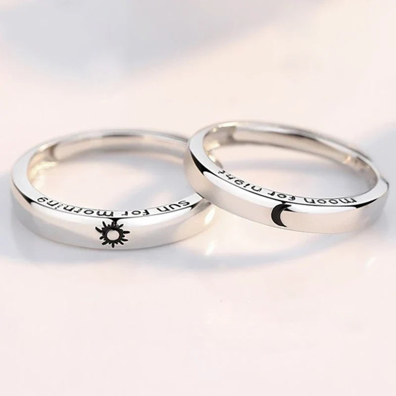 Set of 2 Couples Rings Romantic Sun and Moon Band