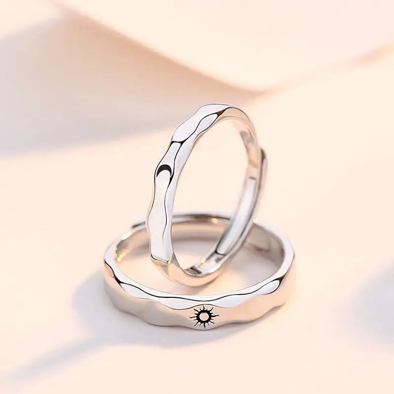 Set of 2 Couples Rings Romantic Sun and Moon Band