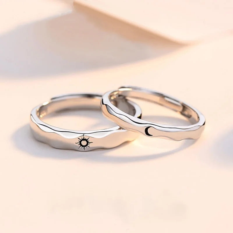 Set of 2 Couples Rings Romantic Sun and Moon Band