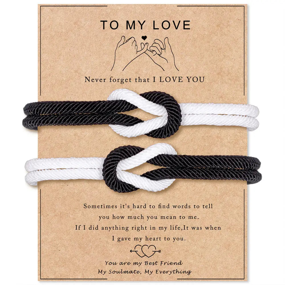 Set of 2 Knot Bracelets for Couples in White and Black
