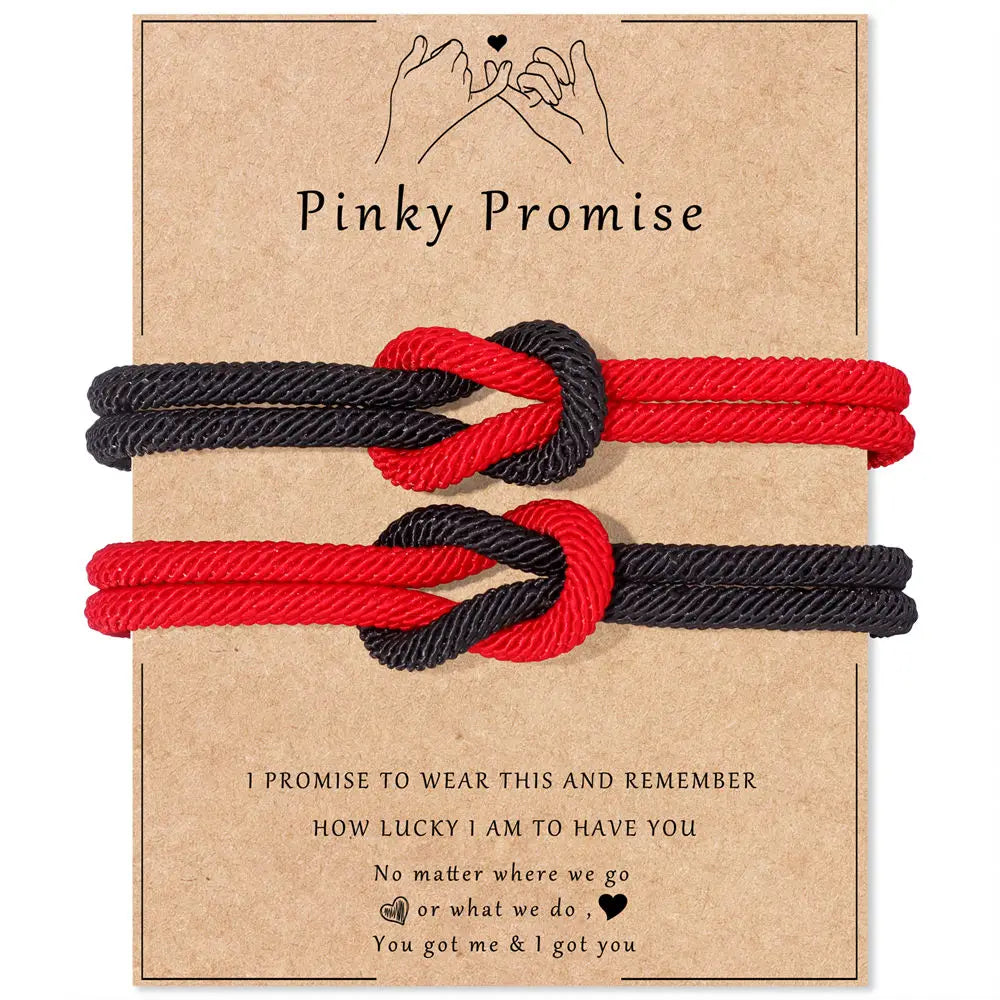 Set of 2 Knot Bracelets for Couples in Red and Black