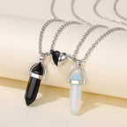 Set of 2 Necklaces with Stone Pendant for Couple white and black 1
