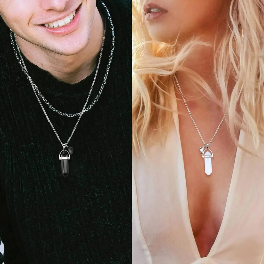 Set of 2 Necklaces with Stone Pendant for Couple