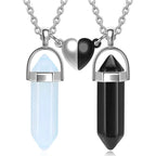 Set of 2 Necklaces with Stone Pendant for Couple white and black 1