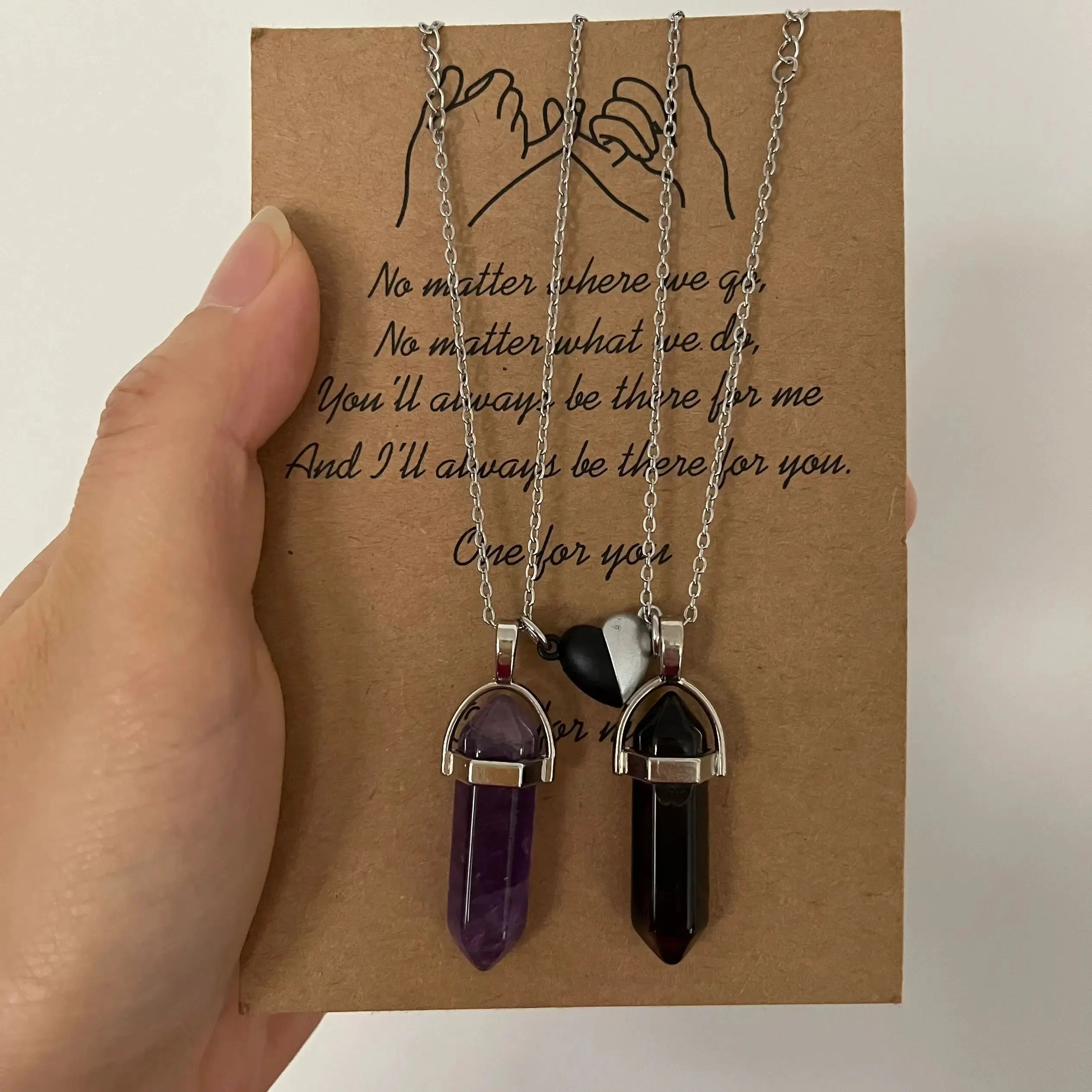 Set of 2 Necklaces with Stone Pendant for Couple purple and brown