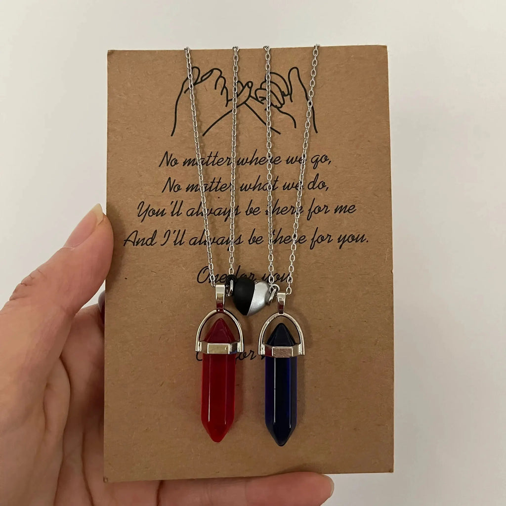 Set of 2 Necklaces with Stone Pendant for Couple red and blue