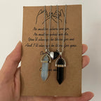 Set of 2 Necklaces with Stone Pendant for Couple white and black 1