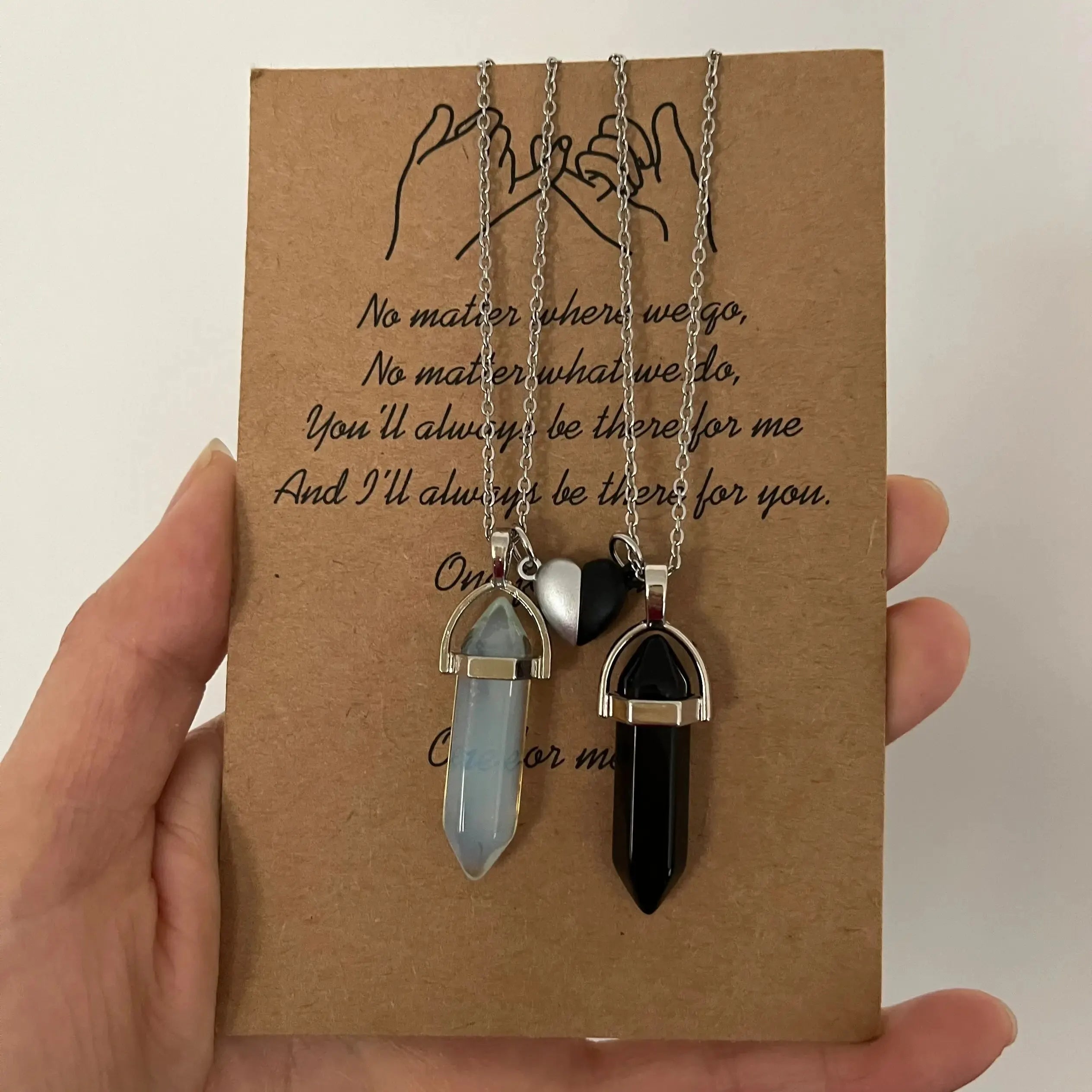 Set of 2 Necklaces with Stone Pendant for Couple white and black 1