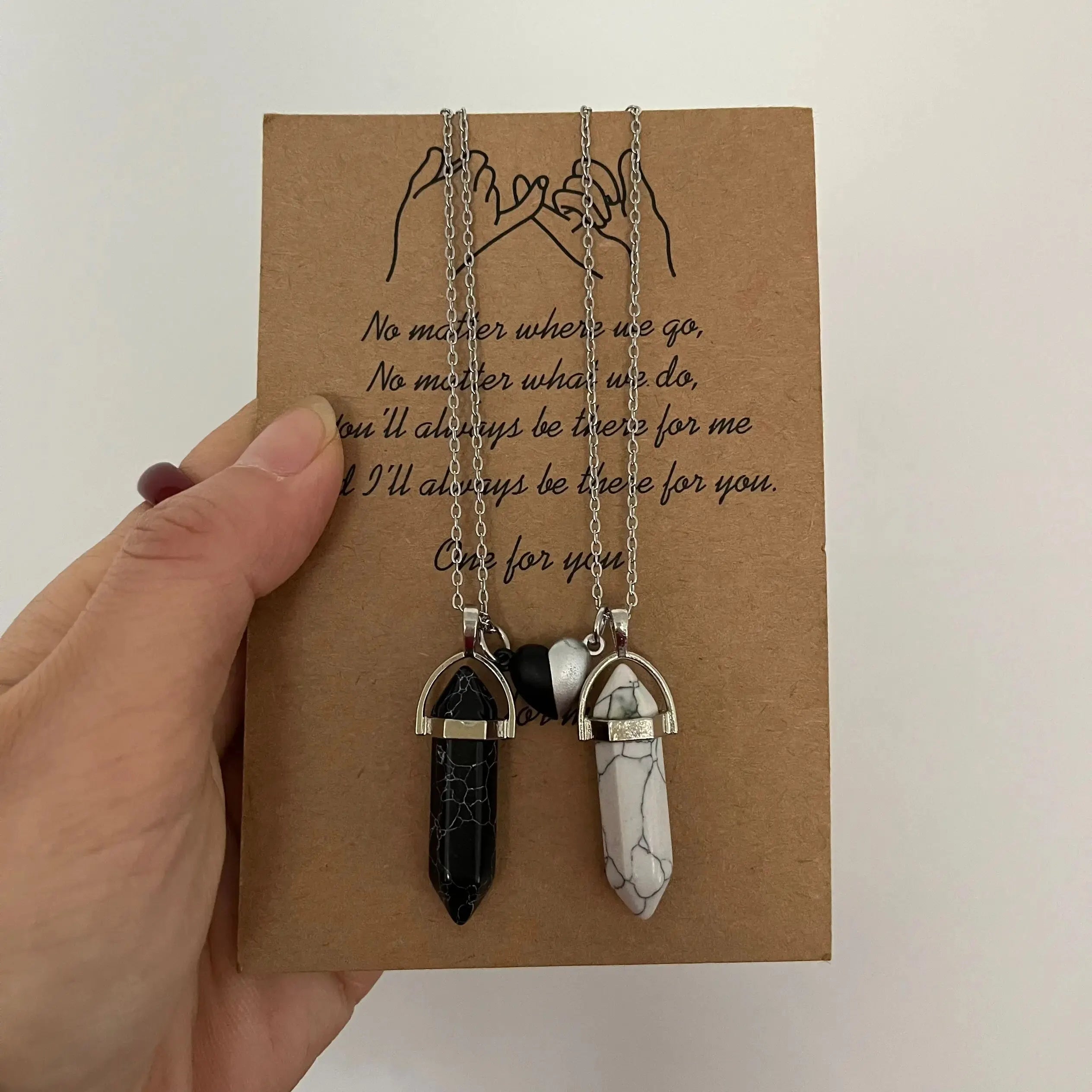 Set of 2 Necklaces with Stone Pendant for Couple black and white 2