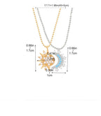 Set of 2 Necklaces with Moon or Sun Zircon Pendant for Couple