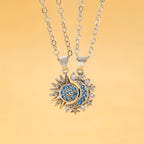 Set of 2 Necklaces with Moon or Sun Zircon Pendant for Couple silver