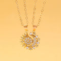 Set of 2 Necklaces with Moon or Sun Zircon Pendant for Couple gold
