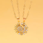 Set of 2 Necklaces with Moon or Sun Zircon Pendant for Couple gold