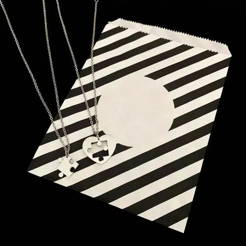Set of 2 Necklaces with Puzzle Pendant for Couples