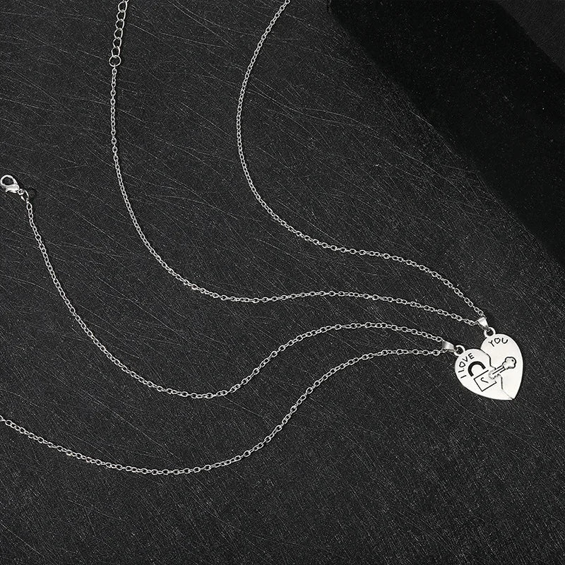 Set of 2 Necklaces with Half-Heart "I Love You" Pendants for Couples in Love