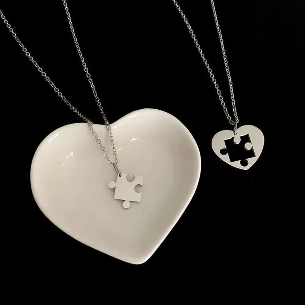 Set of 2 Necklaces with Puzzle Pendant for Couples