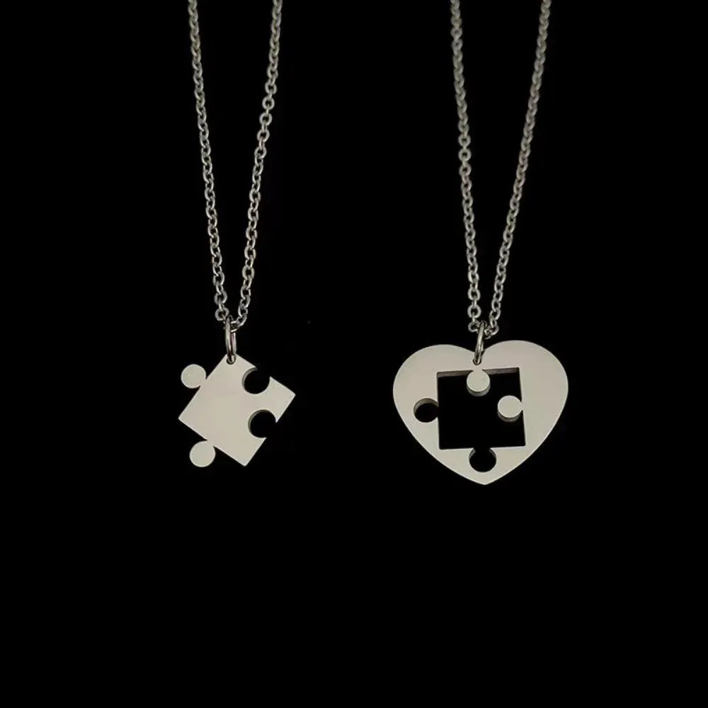 Set of 2 Necklaces with Puzzle Pendant for Couples
