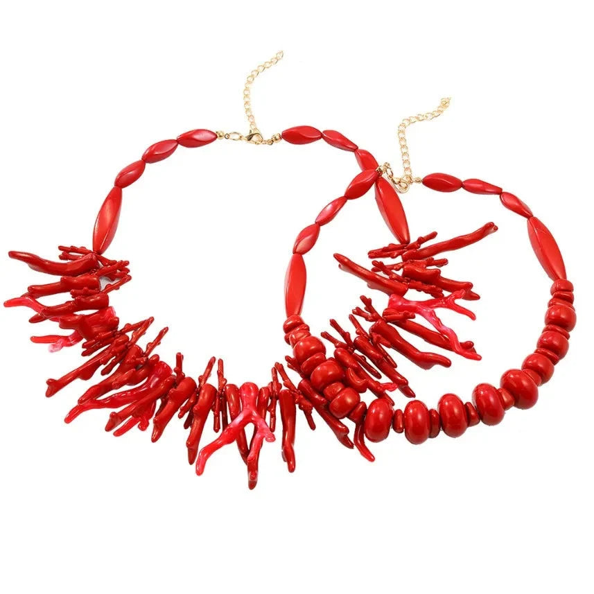 Set of 2 red coral necklaces