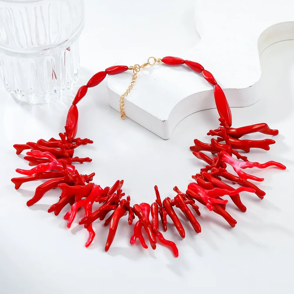 Set of 2 red coral necklaces